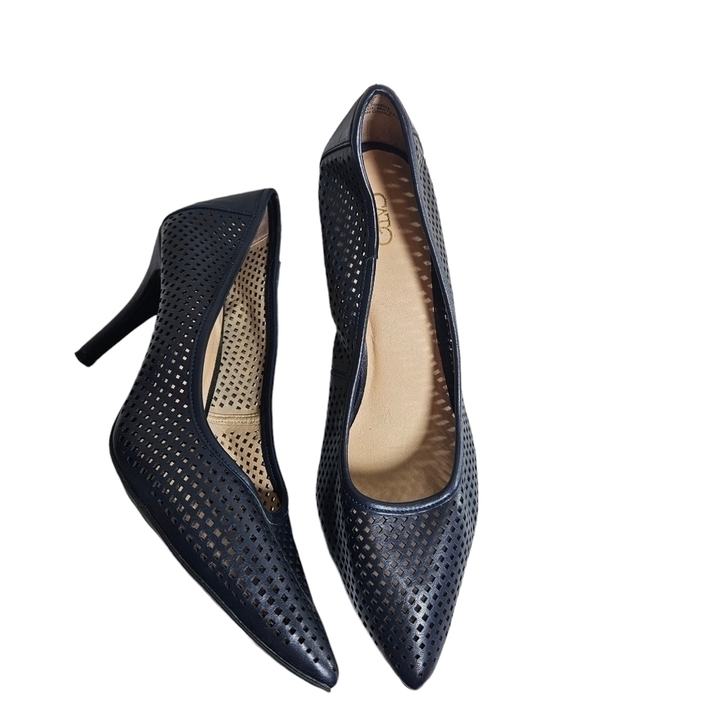 Cato Blue Perforated Closed Toe Heels Sz 11W